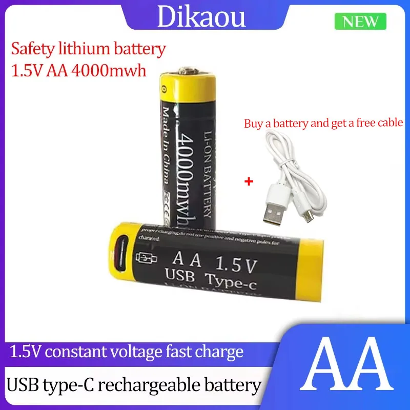 1-16PCS New 1.5V AA USB Rechargeable Battery for Remote Control Doorbell Mouse Electric Toy Battery + Type-C Cable