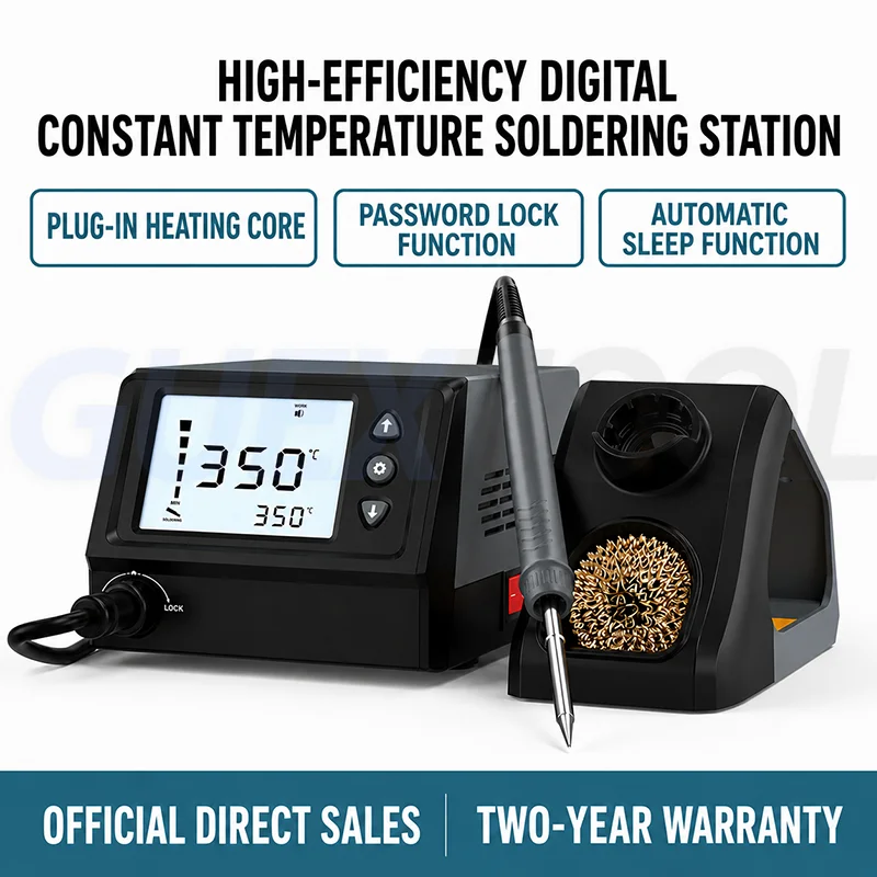 Digital Soldering Station Electric Soldering Iron with LCD Display Adjustable Temperature Stand Tip Cleaner for Electronics