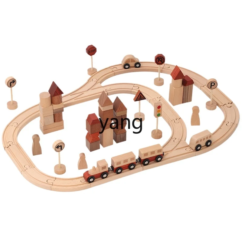 CX Solid Wood Toy Gift Baby Rail Car Toy Educational Building Blocks Boy Train Toy