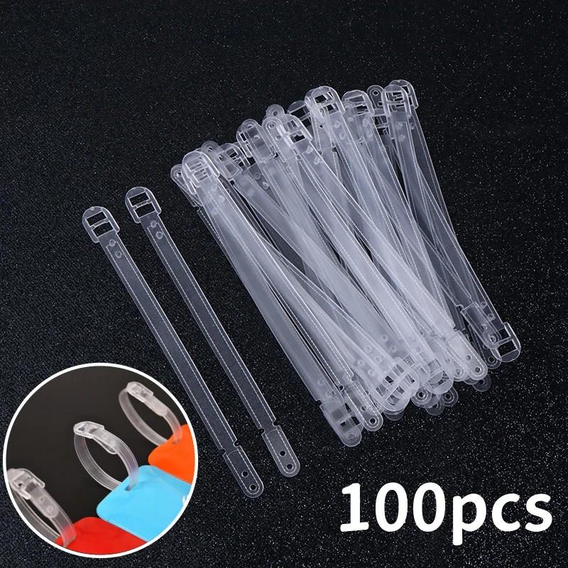 100pcs Travel Tags Plastic Bag Loops Transparent Luggage ID Label Strap Holder Lanyard Portable Travel Accessories