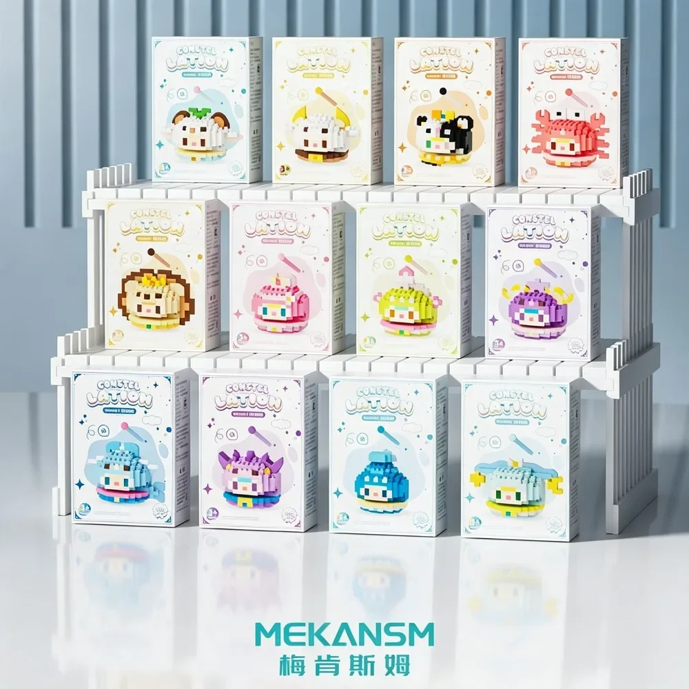 Twelve Constellations Micro Particle Building Blocks Wooden Fish Cartoon Figurines DIY Assembly Desktop Ornament Home Tabletop