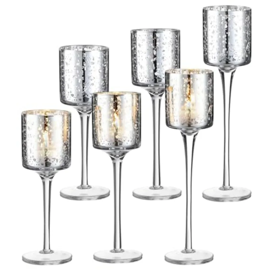 

6 Pcs Glass Candle Holder Tea Light Floating Candle Holders 7.87" 9" 10.2" Tall for Table Centerpiece Home Wedding Party Table