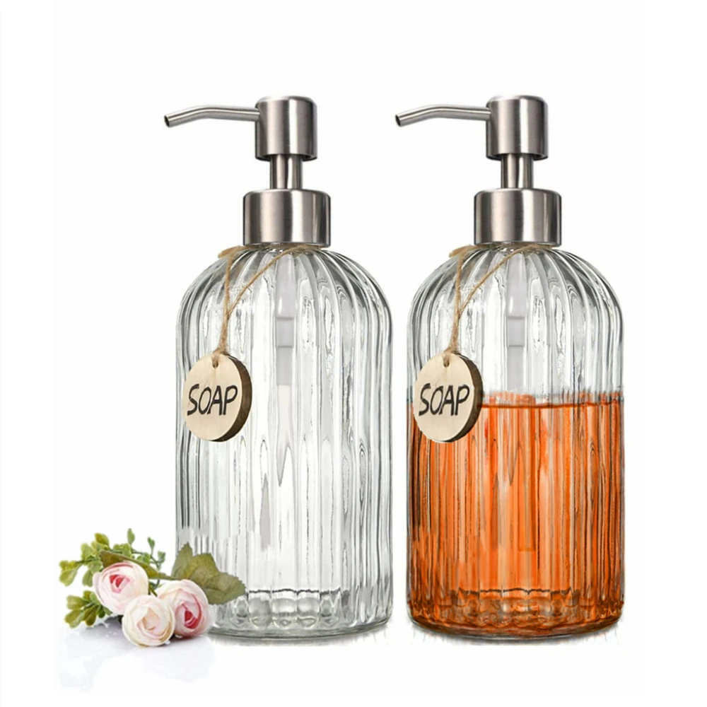 Liquid Soap Dispenser, Glass Hand Soap Dispenser for Bathroom, Pump Bottle Dispenser for Kitchen Sink Dish Wash, 2pcs 400ml 14oz