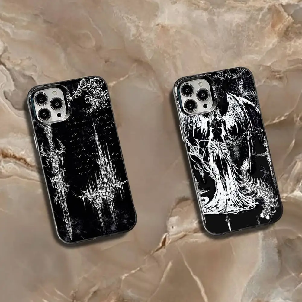 حافظة هاتف متقاطعة على الطراز القوطي C-Cyber Sigil لهاتف iPhone 16,15,14,13,12,11,Mini,Pro,SE,MAX غطاء أبيض غير لامع مقاوم للصدمات