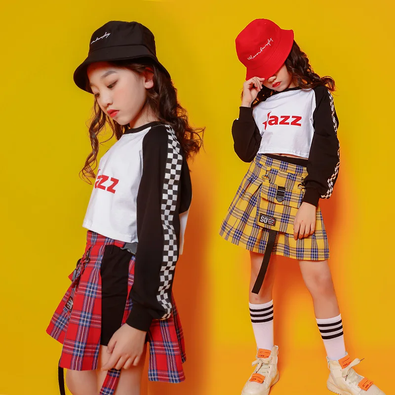 Cool Kids Hip Hop Skirt T Shirt Jazz Dancewear Street Dance Wear Party Stage Outfits Dancing Clothes Ballroom Costumes for Girls