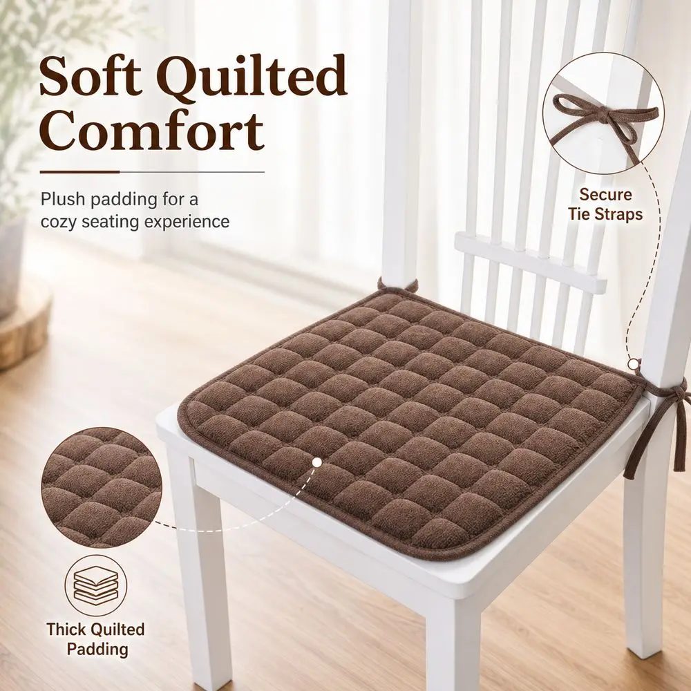45x45cm Chair Seat Cushion Quilted Surface Tie Straps Tie On Cushion Square Shape Soft Padding Dining Chair Pad Kitchen Chairs
