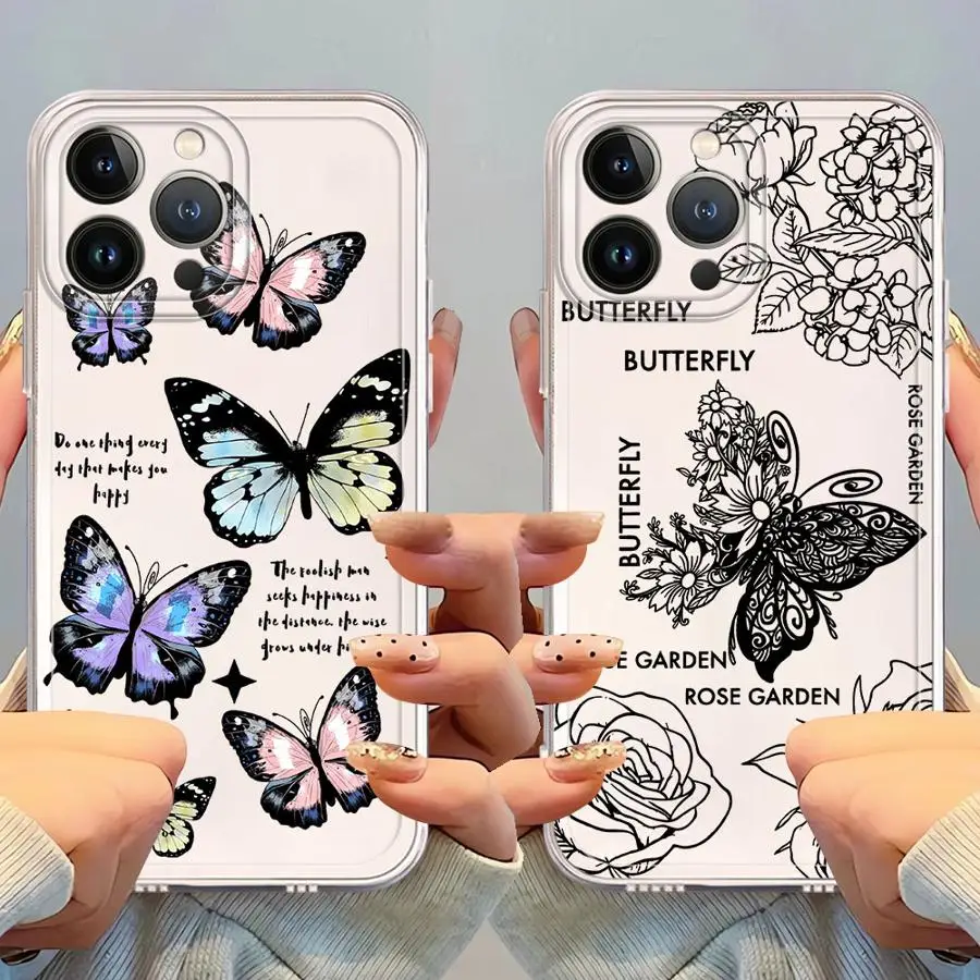 

Butterfly Pattern Case for iPhone 16e 16 15 14 Plus XR 13 12 11 Pro MAX 17 Air 7 8 12 Mini Soft Phone Cover