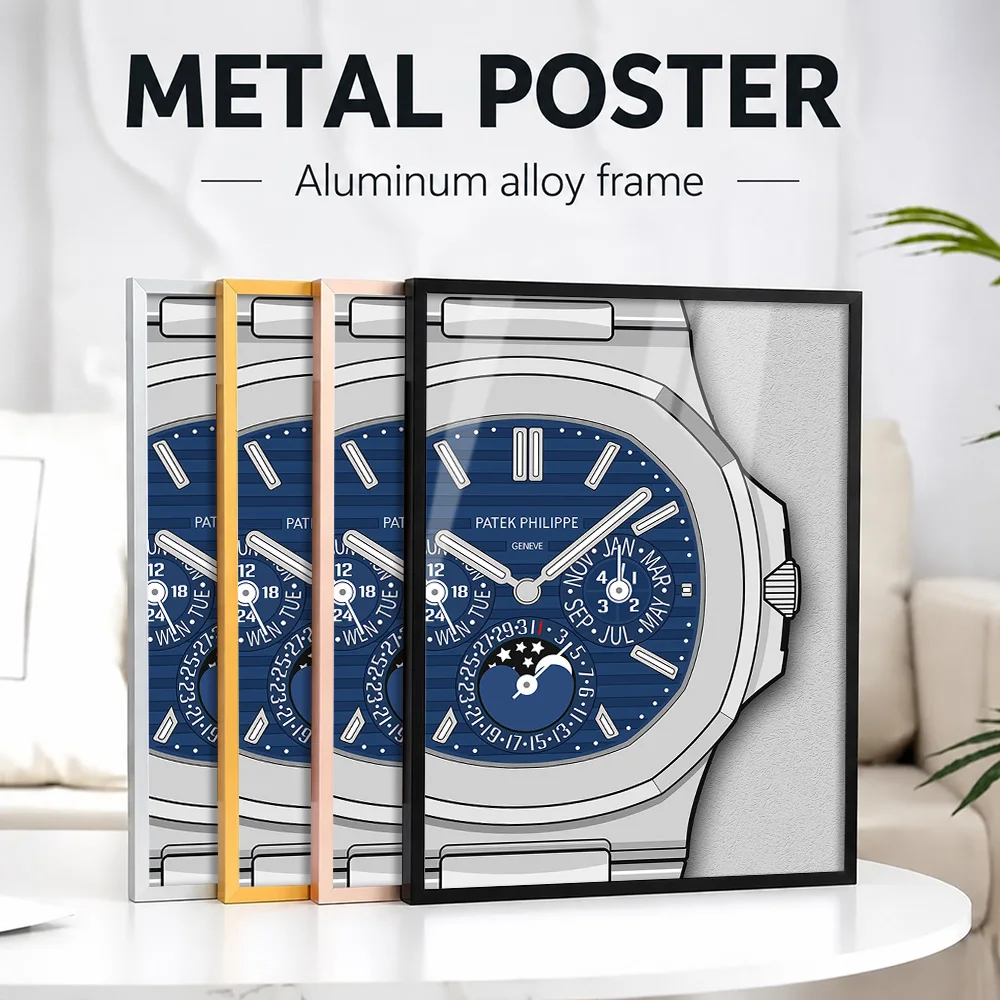 PP Nautilus Moon Phase Framed Aluminum Metal Poster Customized Photo Vintage Horology Style Wall Art For Office Collector Gift