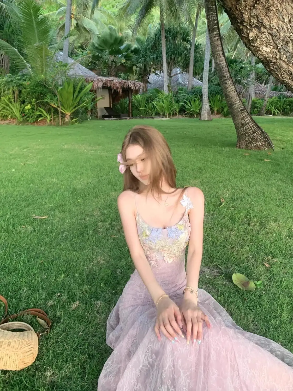 Spring Summer Lace Floral Net Fi Tail Dr Women's Slim Fit mid Length Strapl Gown Korean Sle Commute A-Line Skirt