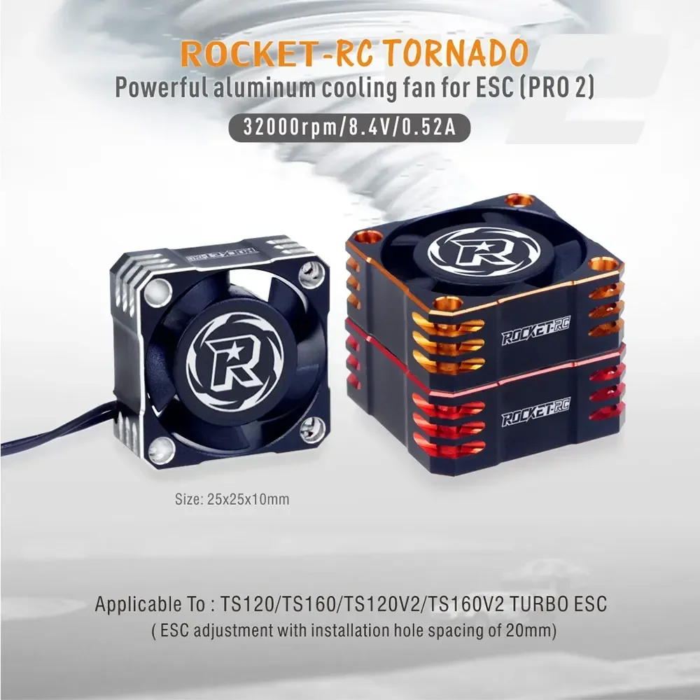 ROCKET 25/30/35/40/50Mm V2 Kipas Pendingin Logam 32000/28000/21000/16000/10000RPM untuk Mobil RC 1/8 1/10 1/12 540 550 3650 Motor ESC