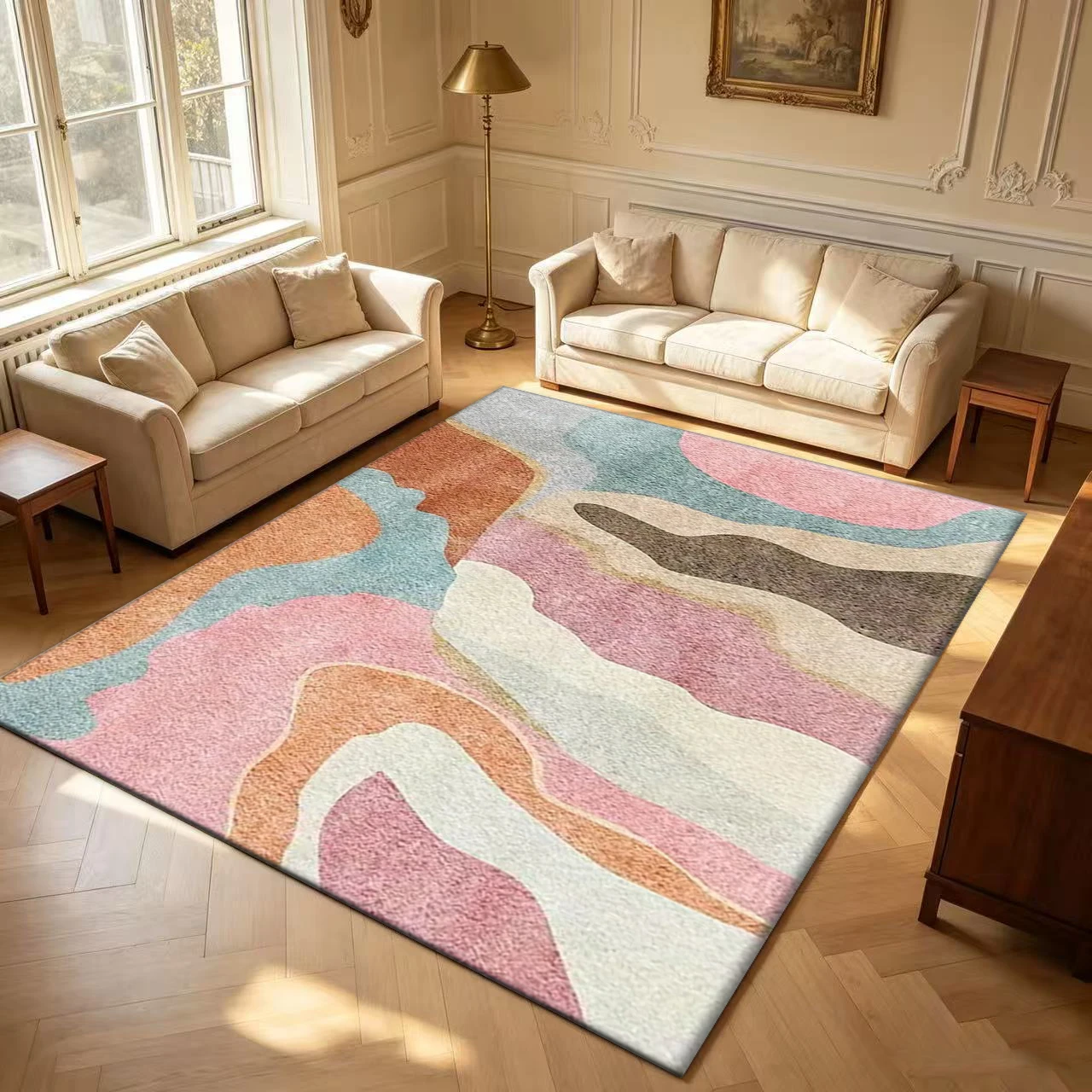 Light Pink and Orange Abstract Wave Carpet