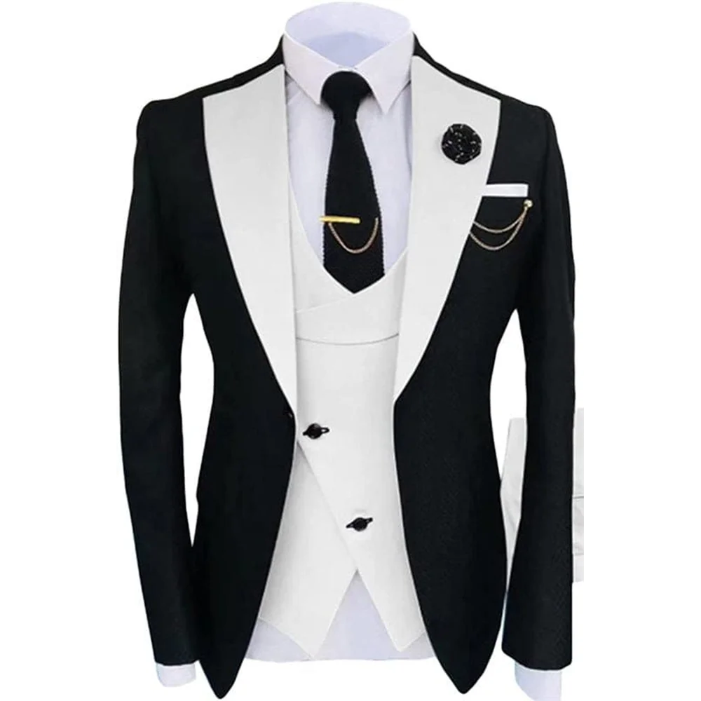 

Men Patchwork Color Three Piecs Suits Jacket Pants Vest Single Breasted Business Style Prom Clothing Banquet Coustome