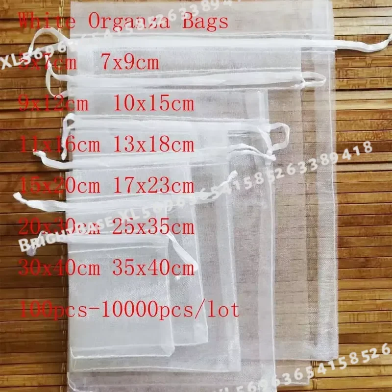 100pcs White Drawstring Organza Bags Small Pouches for Jewelry Packaging Christmas Wedding Gift Bags Wholesale