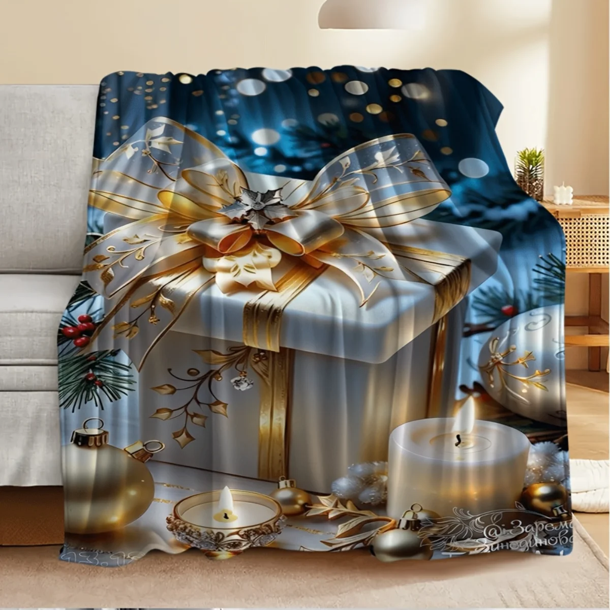 One luxurious Christmas gift box flannel blanket—soft and warm, perfect for home décor, bed, camping, or travel this Christmas.