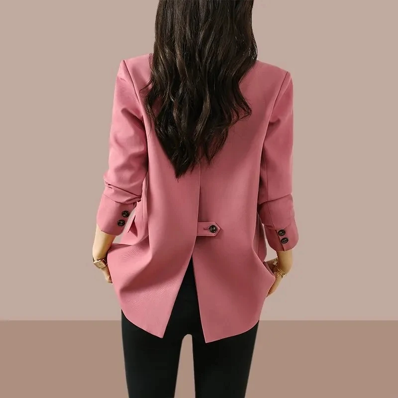 High-quality Pink Suit Jacket Women\'s Spring And Autumn 2023 New Coat With Lining Casual Ladies Blazer Black Brown Blouser S-3XL