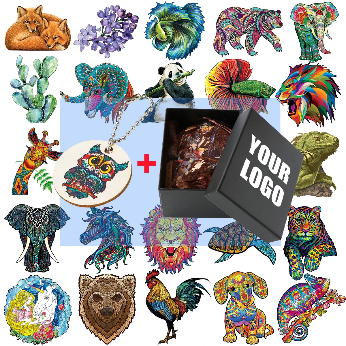 

Exquisite Wooden Animal Jigsaw Puzzles Charming Elephant Cock 3D Puzzle Colorful Irregular Shape Succulent Plant Puzzle Games