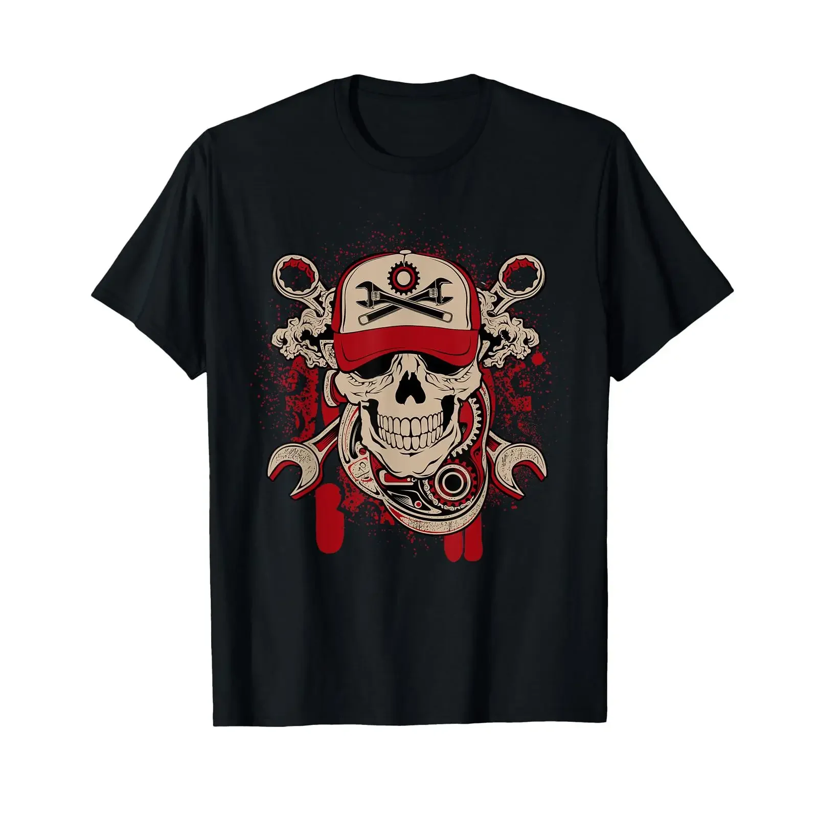 Graphique Crâne et Clé Mécanicien Vintage T Shirt vintage Washed Unisex fashion homme graphic Slightly Stretched Soft