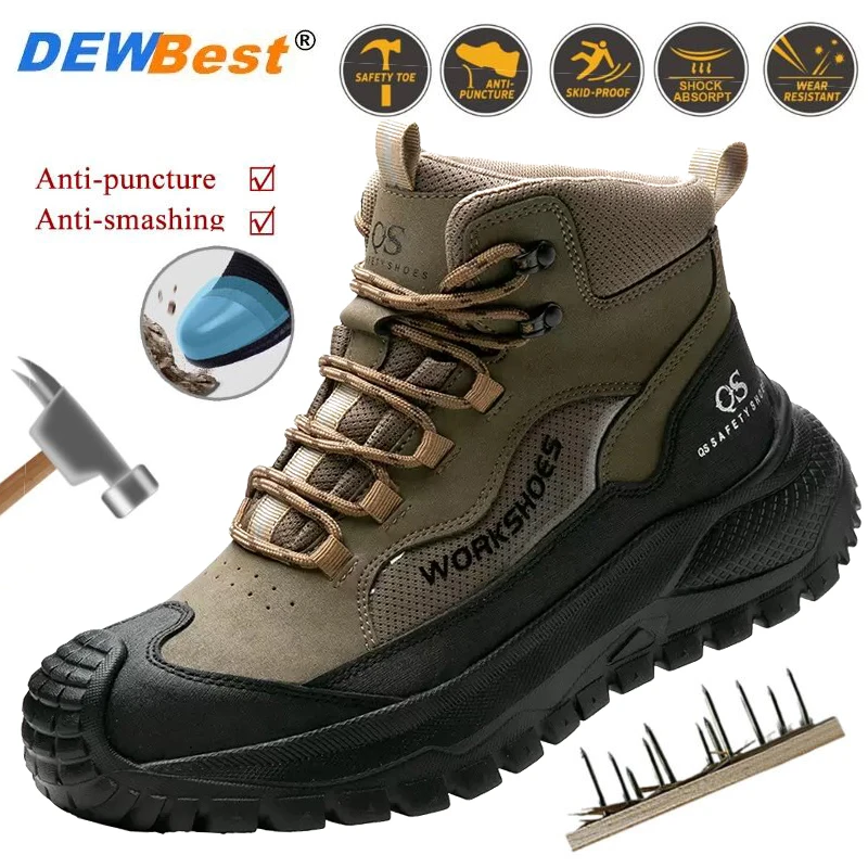 Men's Steel-Toe Safety Shoes: Impact-Resistant and Puncture-Resistant; High-Top Lace-Up, Stylish, and Durable