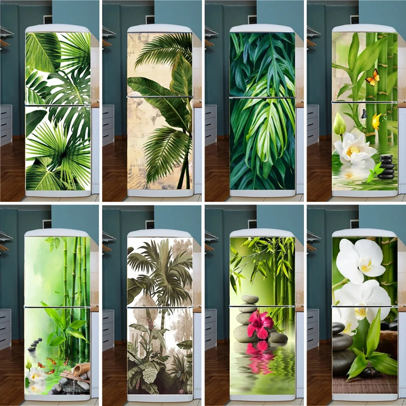 

3D Green Leaf Refrigerator Wallpaper Sticker Vinyl Refrigerator Sticker Waterproof Poster Home Decoration Art Mural Wall Sticker