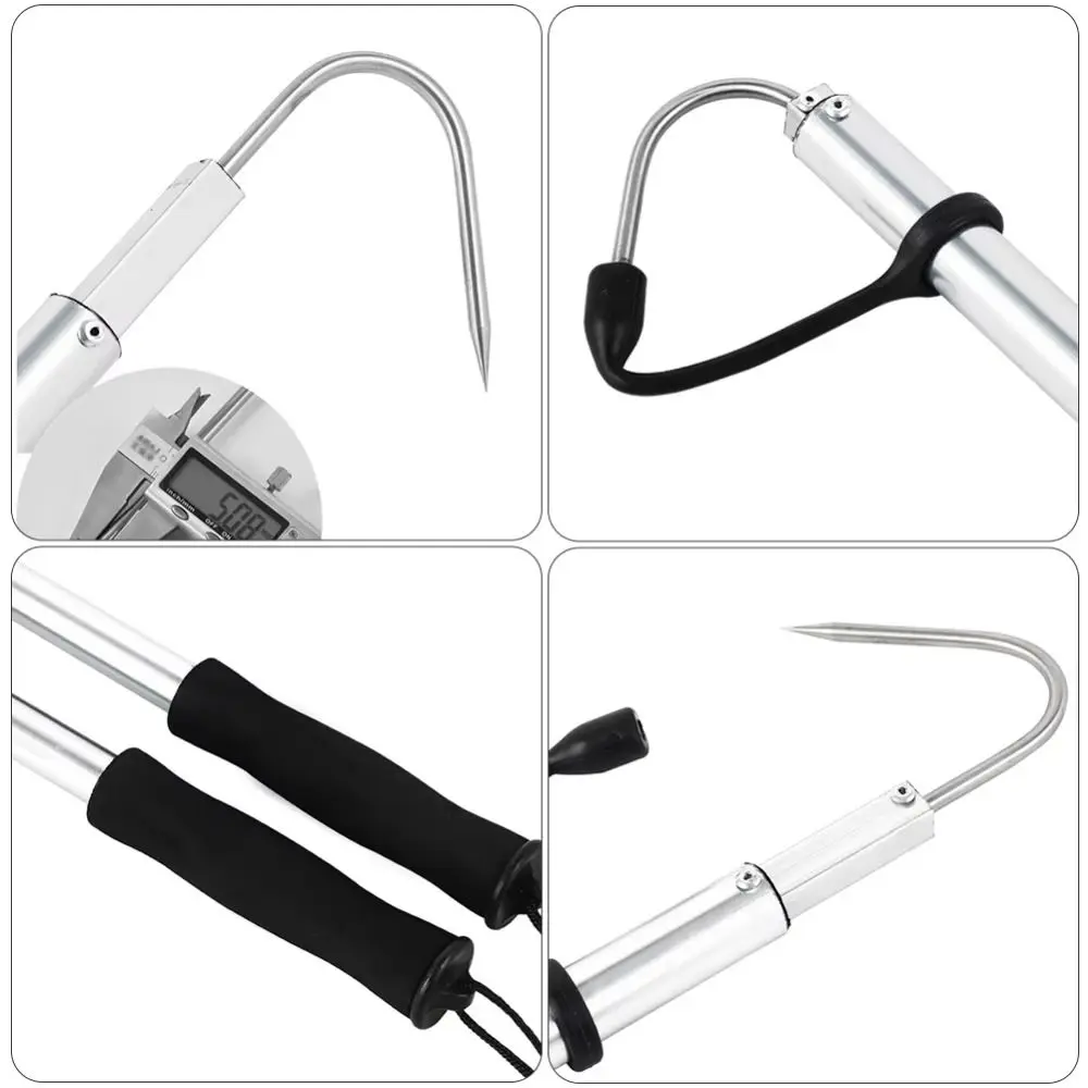 Aluminum Alloy Pole Telescopic Fishing Gaff Stainless Steel Hook Soft EVA Handle Fish Grippers Nonslip Handle Red Blue Color