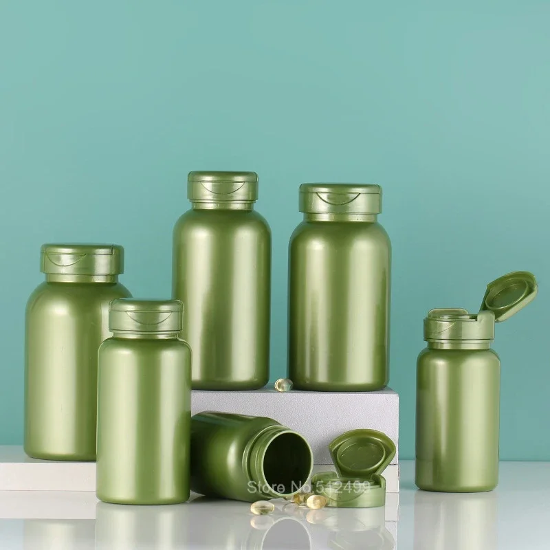 Plastic green large mouth empty bottle sealed capsule dispensing bottle Solid Powder Medicine Pill Vial Container