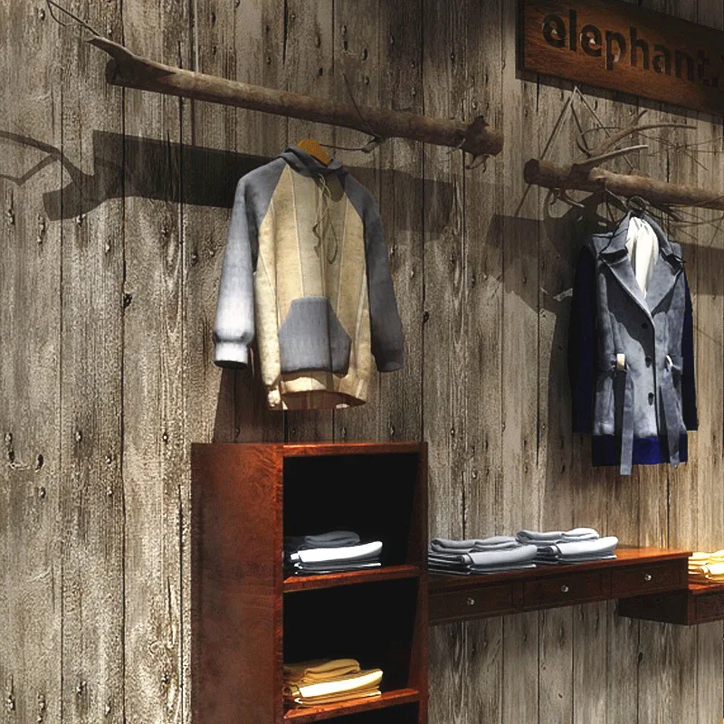 Retro Wallpaper Simulated Wood Panel Bar Stylish Korean Fashion Women Clothing Store Decorative Wallpaper