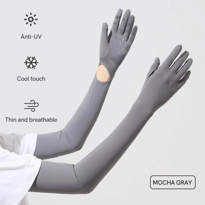 UV Solar Arm Sleeves Woman Men Cycling Fingerless Gloves Cool Muff Summer Ice Silk Elastic Arm Cover Driving Anti-Sunburn Sleeve