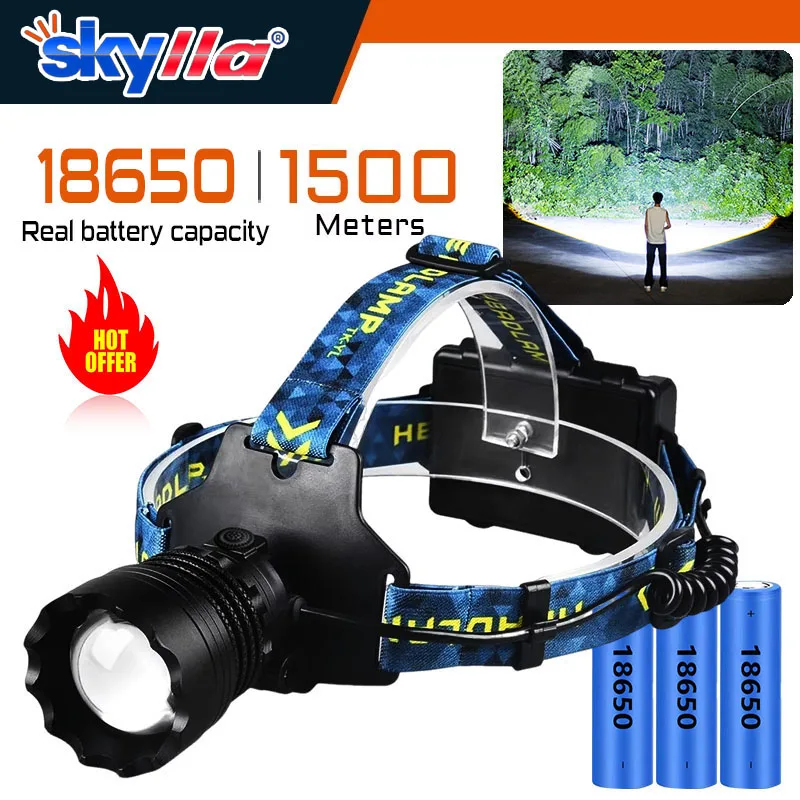 High Power LED Headlamp Spotlight Long-range Wick Headlight Super Bright Telescopic Zoom Head Lamp Flashlight Fishing Light