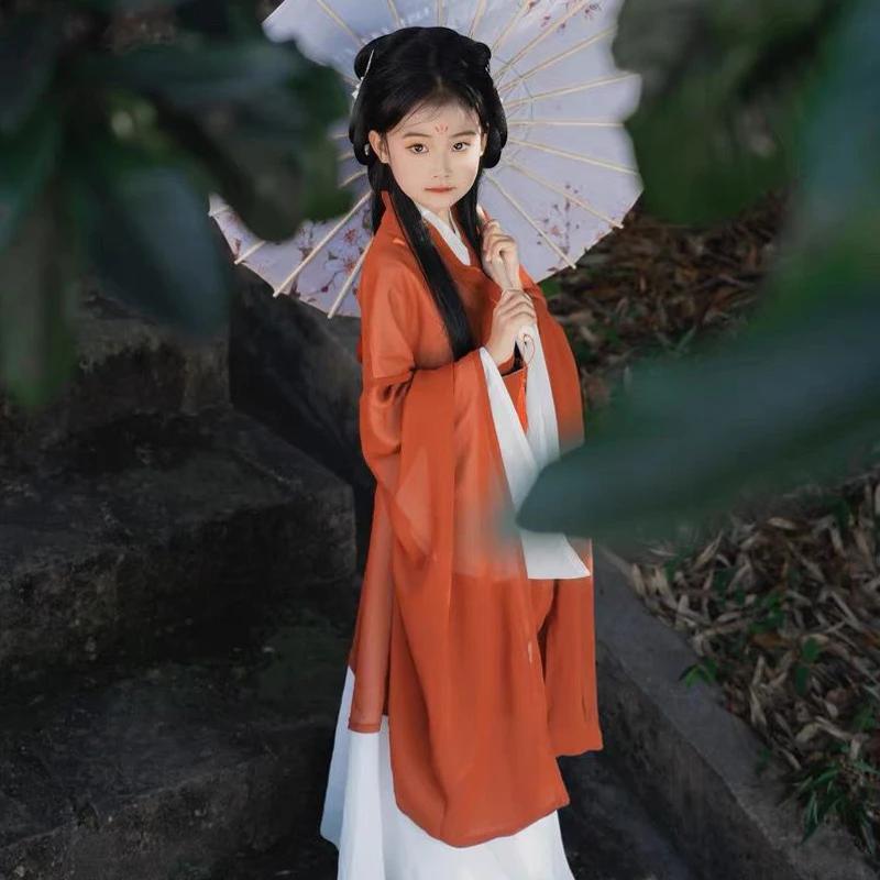 

New children's Hanfu dresses girls wide-sleeved performance costumes traditional Chinese Hanfu performance tage costumes