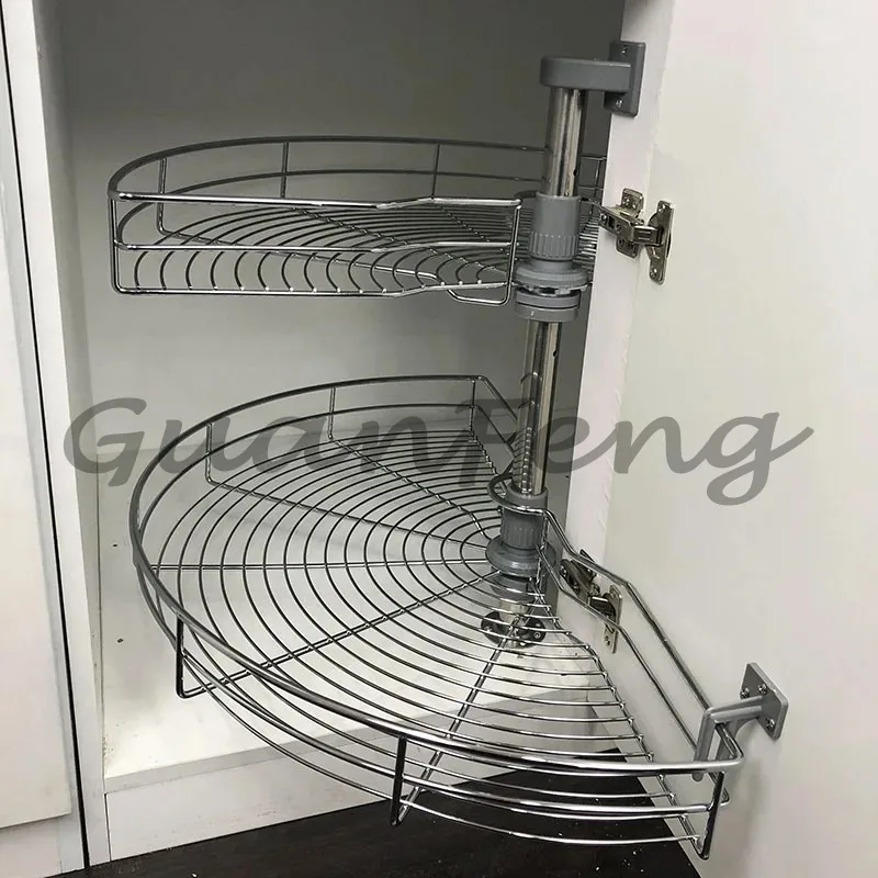 Curved basket double storage rack in the corner of the cabinet