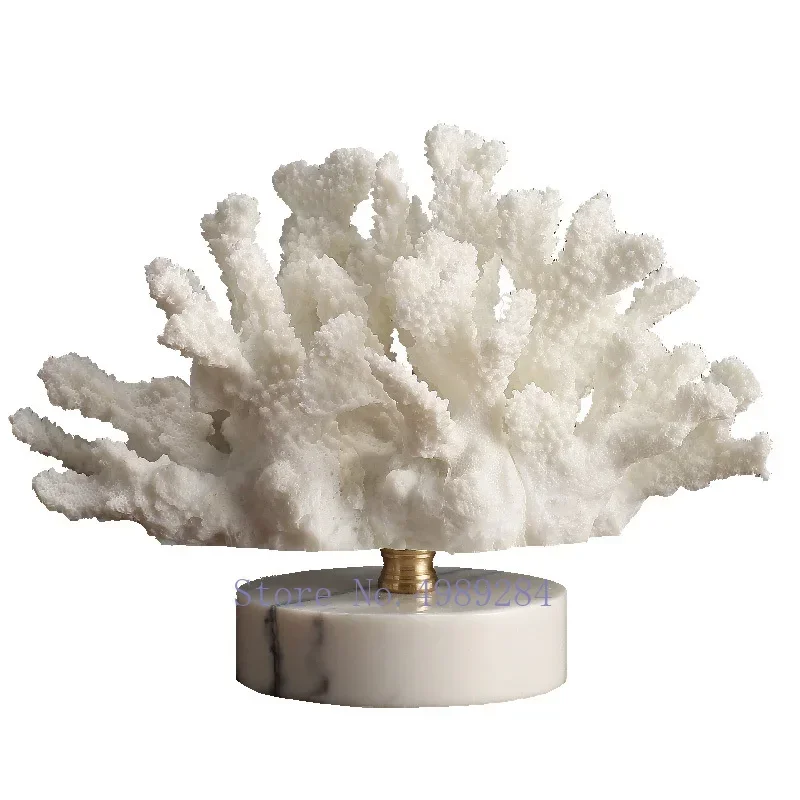 

Creativity Resin Artificial Coral Artificial Coral Handicraft Furnishings White Marble Base Home Decoration Simulation Animal