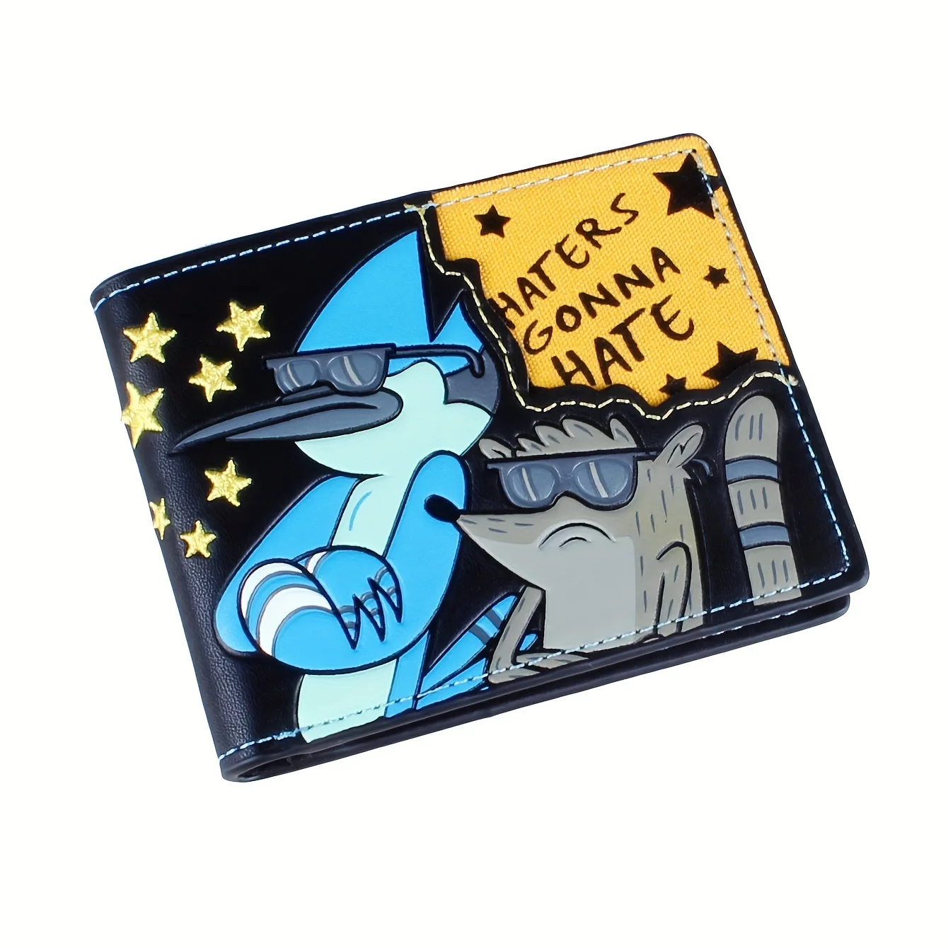 Herren-Geldbörse aus Cartoon-Leder mit Stickerei „Those Who Hate Will Hate“ – ideale Geschenkidee für Jungen zu den Feiertagen – Detail 9