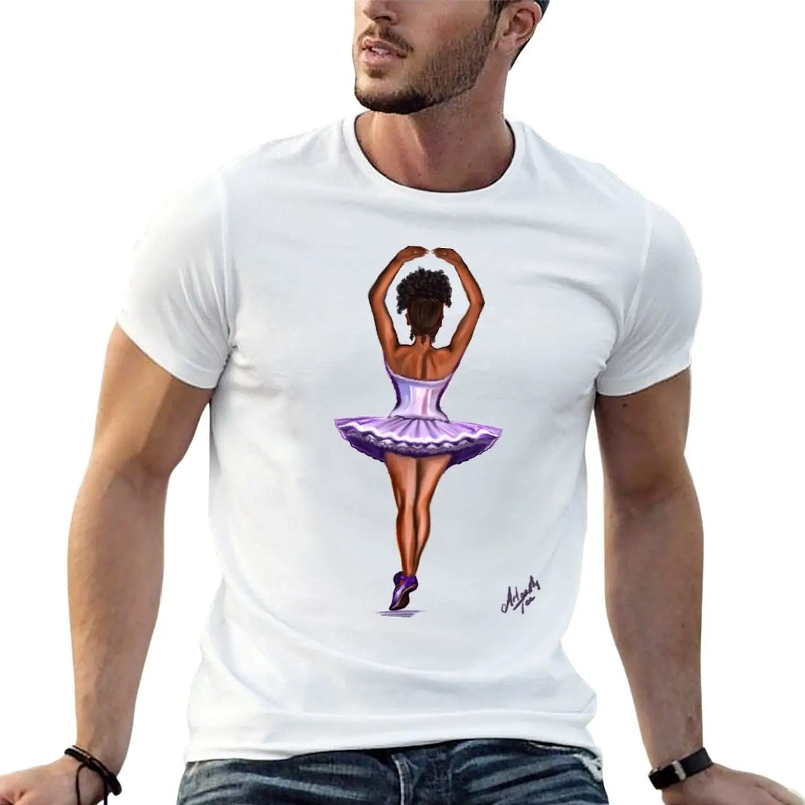 African American ballerina in purple tutu- brown skin ballerina dancing T-Shirt anime tshirt men t shirt cotton 100% T-Shirt