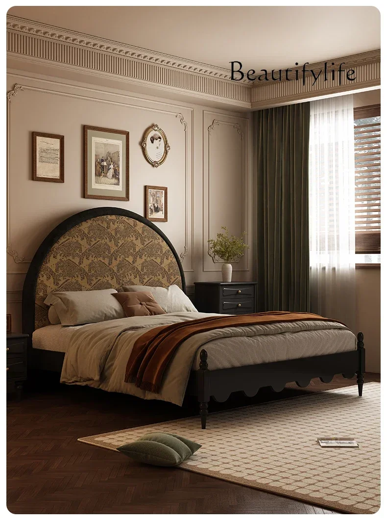 N42 French Retro Solid Wood Bed 1 M 8 Master Bedroom High-End Elegant Double Mid-Ancient Soft Pack Bed