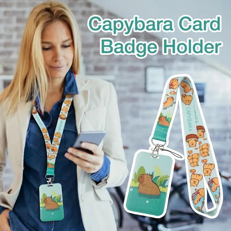 Phone Strap Lanyard Capybara Keys Rope Card Holder Metal Buckle Keychain Holder For Teachers Engineers Couriers Students