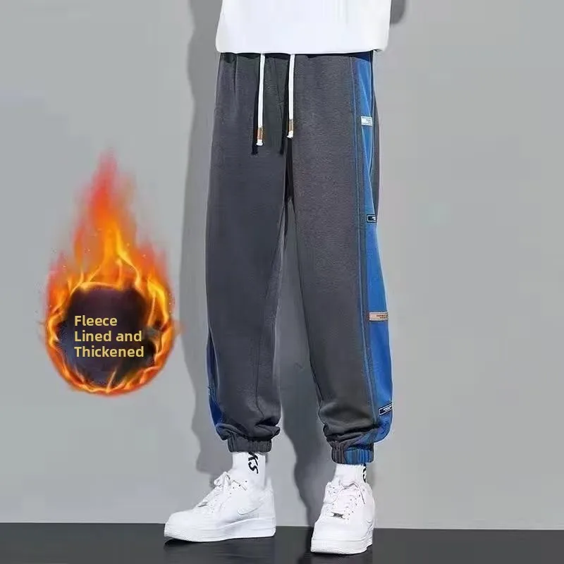 

Мужские повседневные свободные спортивные брюки на флисовой подкладке, утепленные зимние длинные брюки, молодежные модные брендовые удобные дышащие брюки