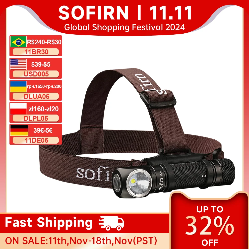 Sofirn SP40 LED-koplamp XPL2 1200lm 18650 Type C oplaadbare koplamp 18350 zaklamp met stroomindicator magneetstaart