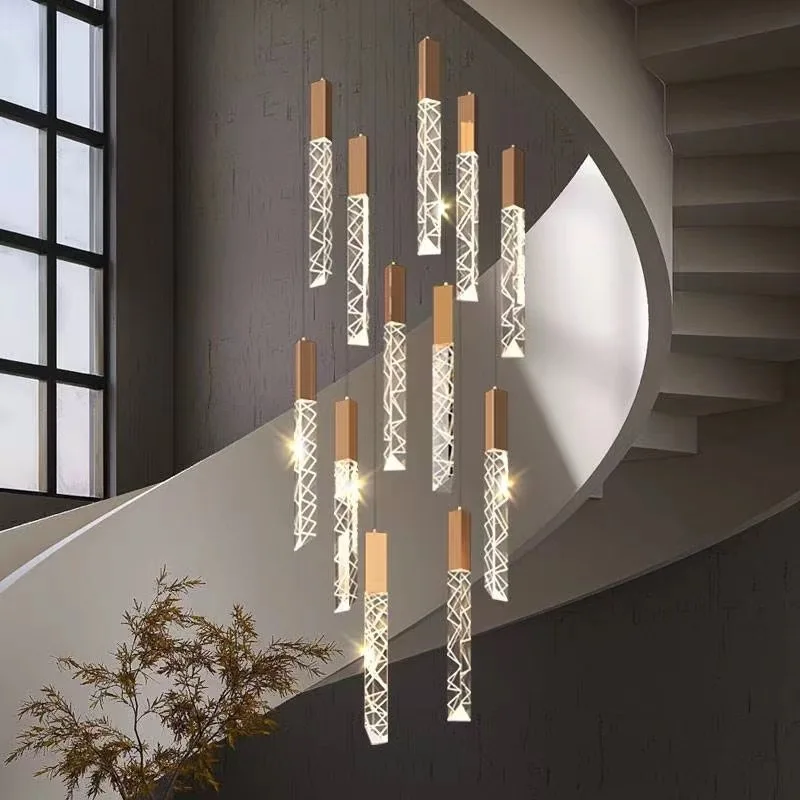 

Modern Luxury Staircase LED Chandeliers Restaurant Villa Living Room Lighting Duplex Attic Spiral Long Ceiling Chandeliers