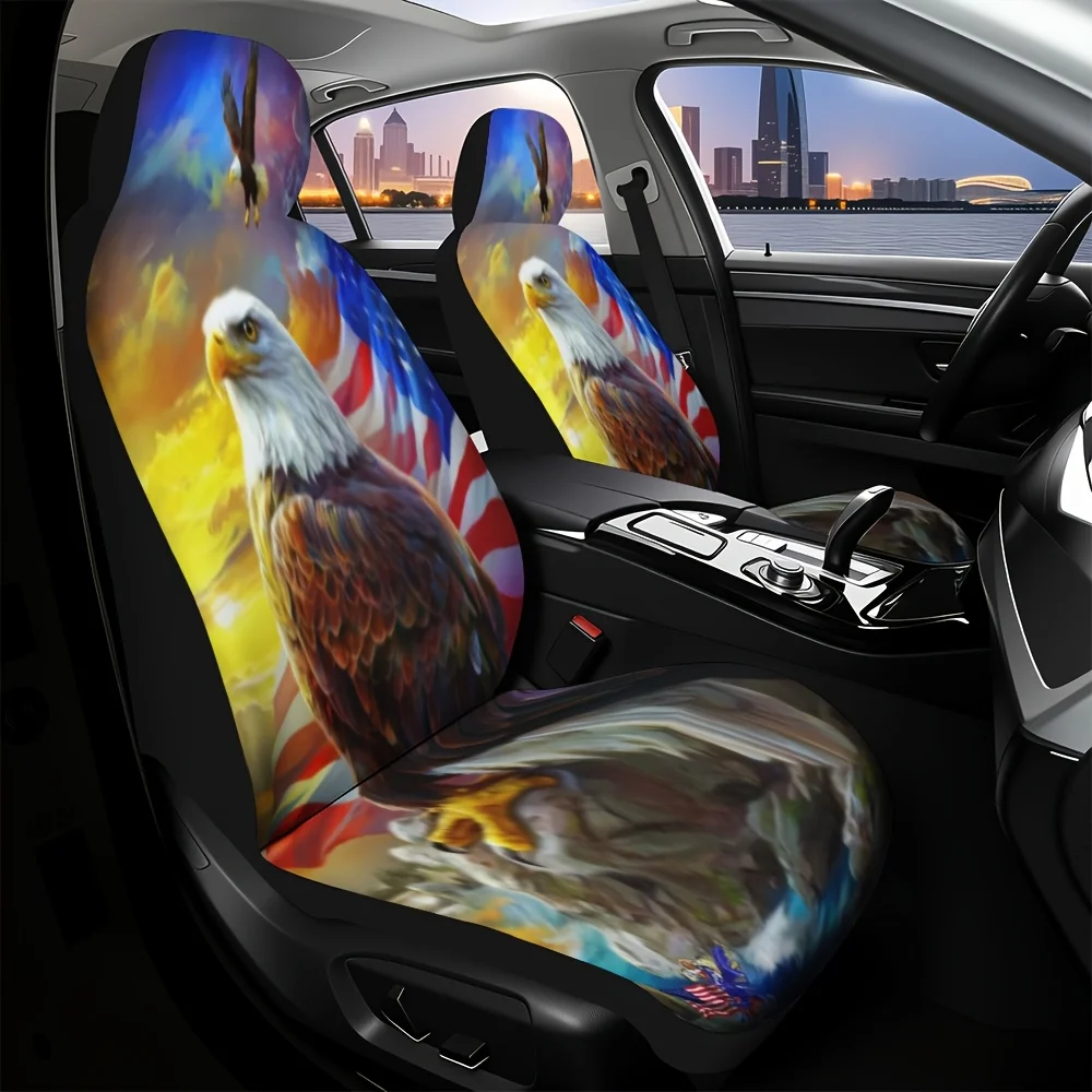 2pcs Compatible For All Front Seat Covers With Eagle Print - Soft & Durable Car Seat Protectors, Easy Install/Remove, Machine Wa