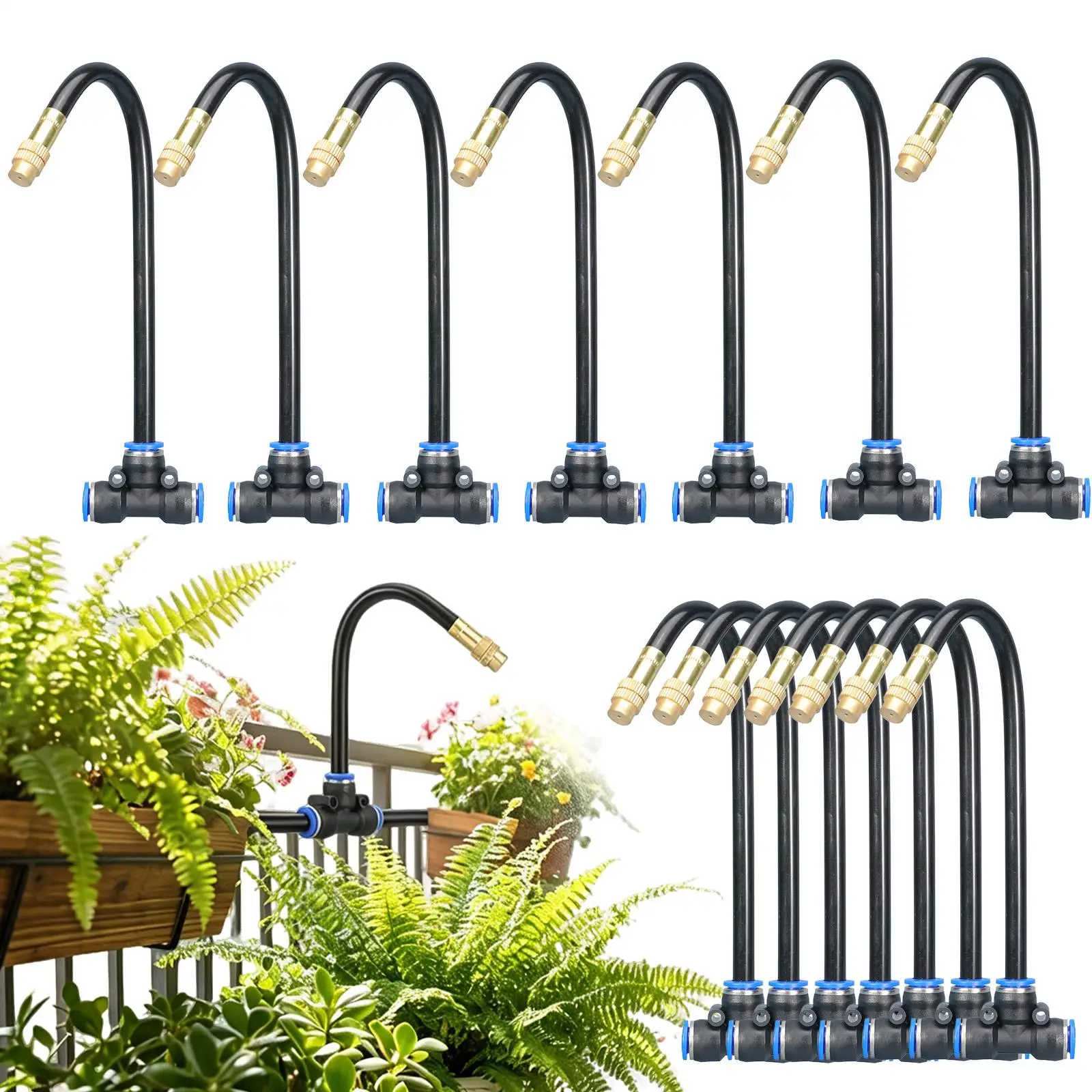 15-Piece Drip Watering Mister Emitter 3-way connector automatic watering device with T-Connector 8mm Tubing Rustproof Sprinkler
