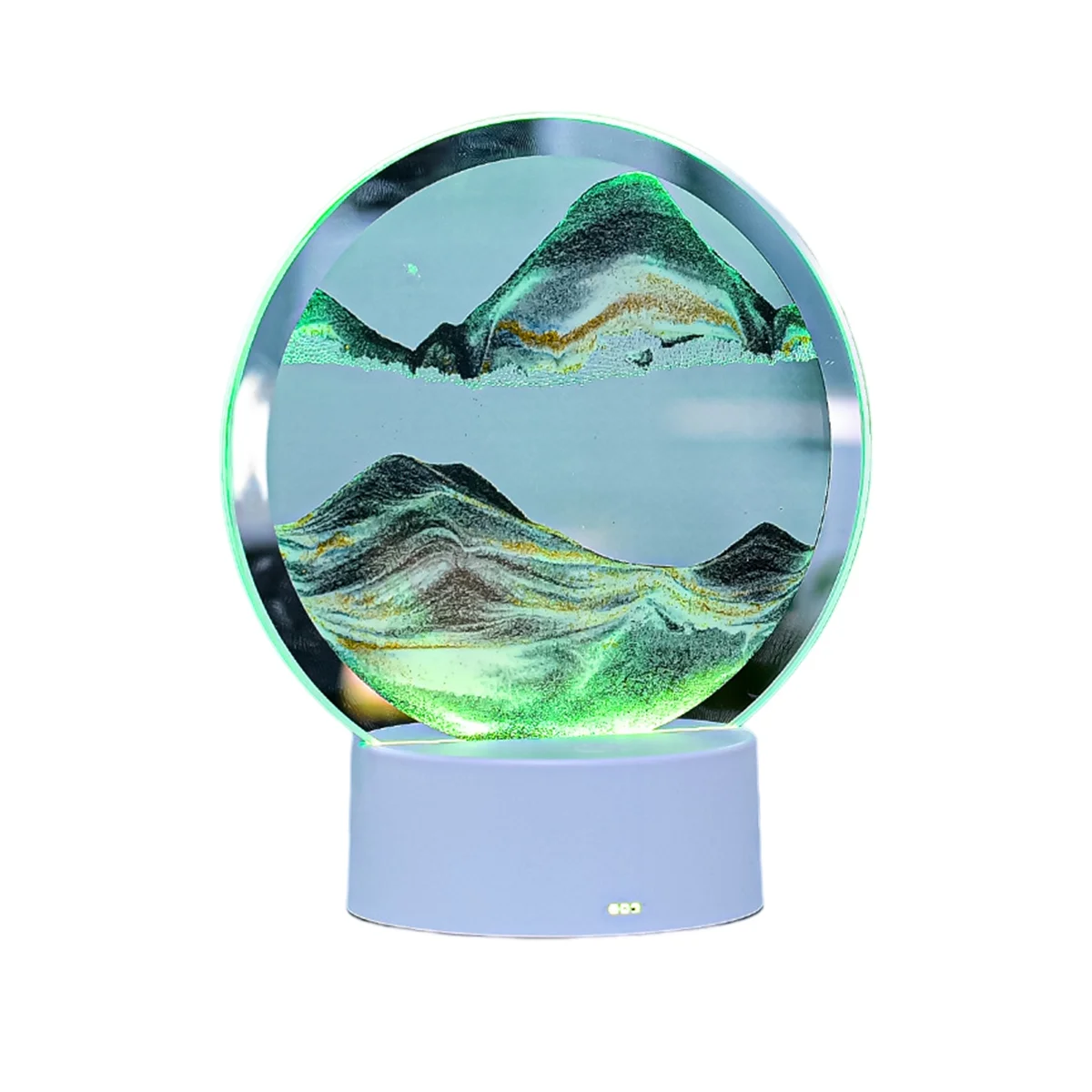 Natural Landscape Flowing Sand Picture Art Hourglass,Transparent Glass Round Colorful Painting Green