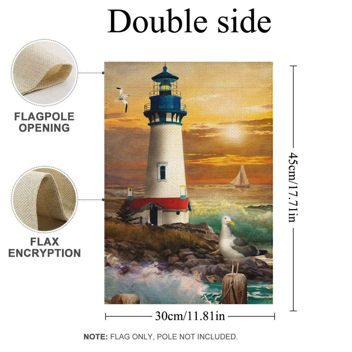 1PC  Lighthouse sailboat Pattern Linen Cotton Garden Flag Banner Indoor Outdoor Home Garden Hanging Decor