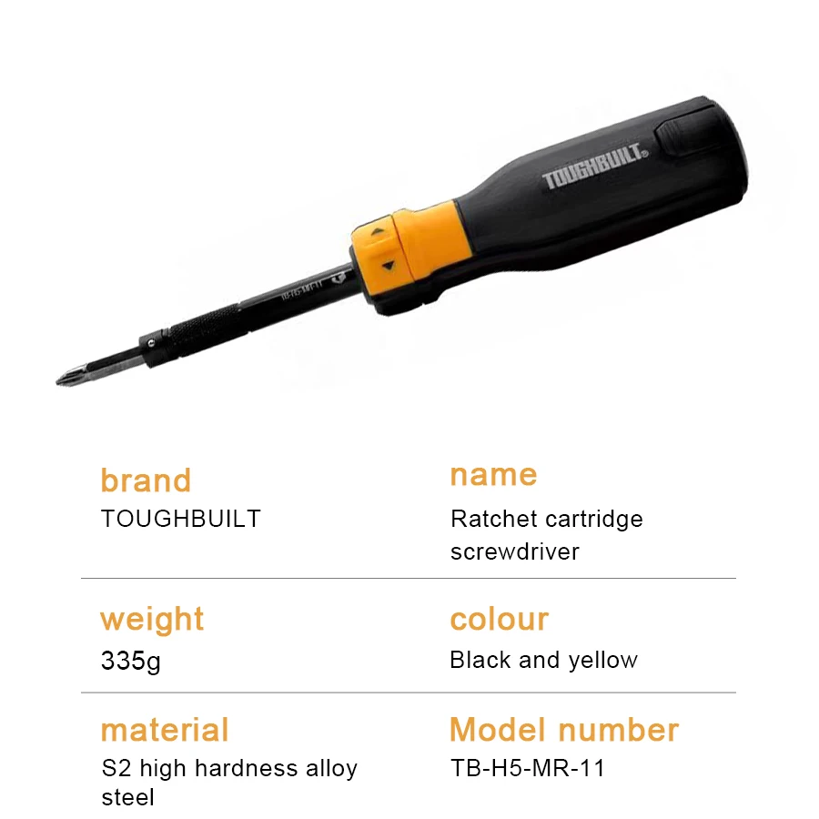 TOUGHBUILT TB-H5-MR-11 9-Piece Bi-material Handle Ratcheting Assorted Multi-bit Screwdriver Set Hand Tools