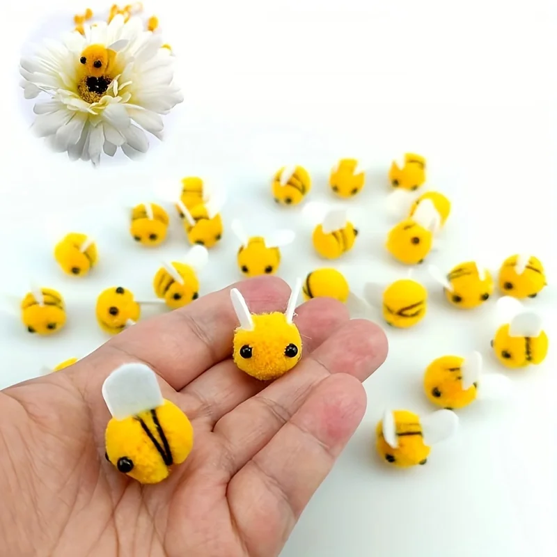 10 Stück Mini-Bienen-Pom-Dekorationen, Bastelarbeiten, Partygeschenke, Blumenarrangements, DIY-Projekte, Heimdekorationszubehör – Detail 5