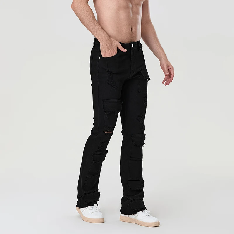 DistMurcia-Pantalon en denim déchiré pour homme, pantalon cargo skinny, streetwear décontracté, fjwith Pockets