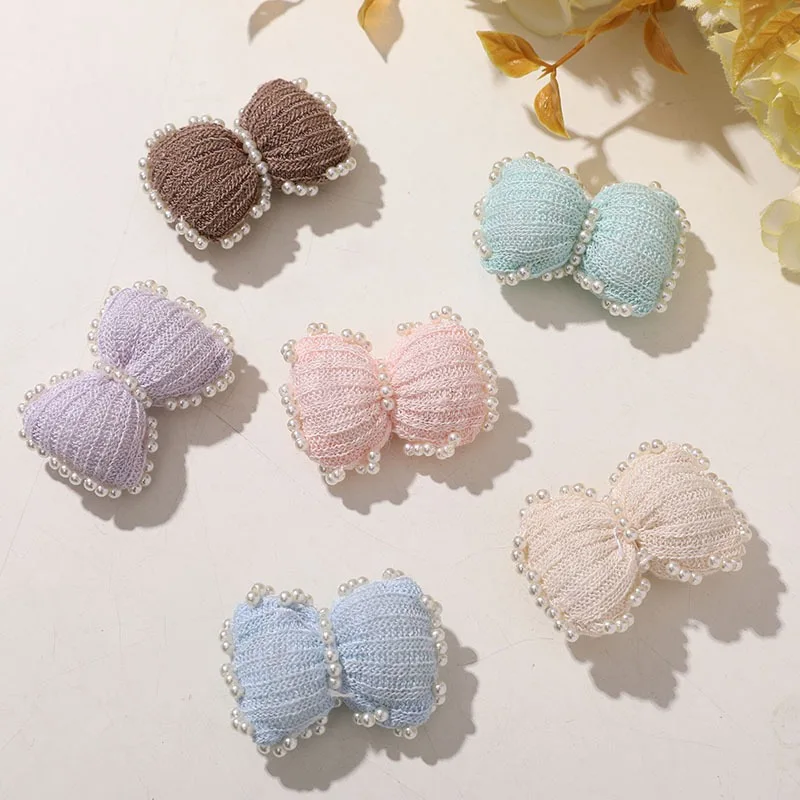 

New 20pcs/lot cute chubby cream pearl wool bow diy hair clip side clip shoe hat brooch clothing accessories