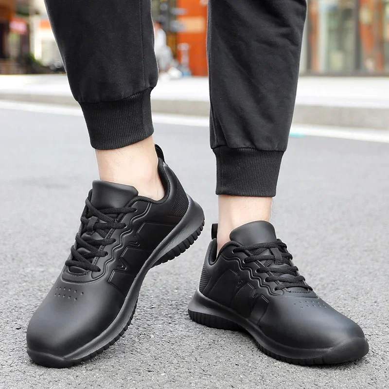 Chef shoes four seasonal couple's casual leather shoes anti-skid soft soles fashion versatile shoes men's plus size leather shoe