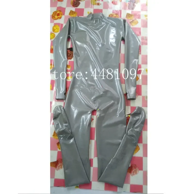 Handgemaakte mannelijke zilveren bodysuit latex rubber panty Catsuit met ritssluiting open klein gat voor mannen cosplay kostuums