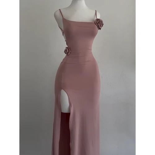 Imagen 2 del producto Vestido Sexy sin mangas con abertura, vestido ajustado rosa tridimensional elegante calado, moda de verano 2025, Vestidos de fiesta para mujer