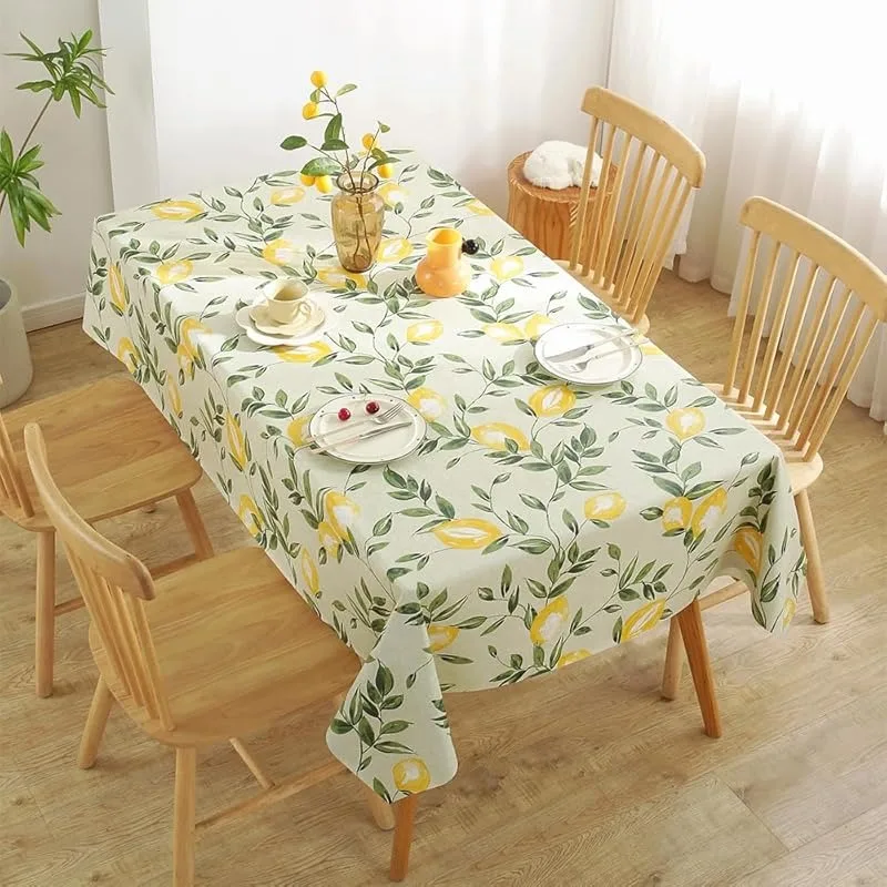 Single-sided printing, lemon green combined with white leaf design, square tablecloth, pool party